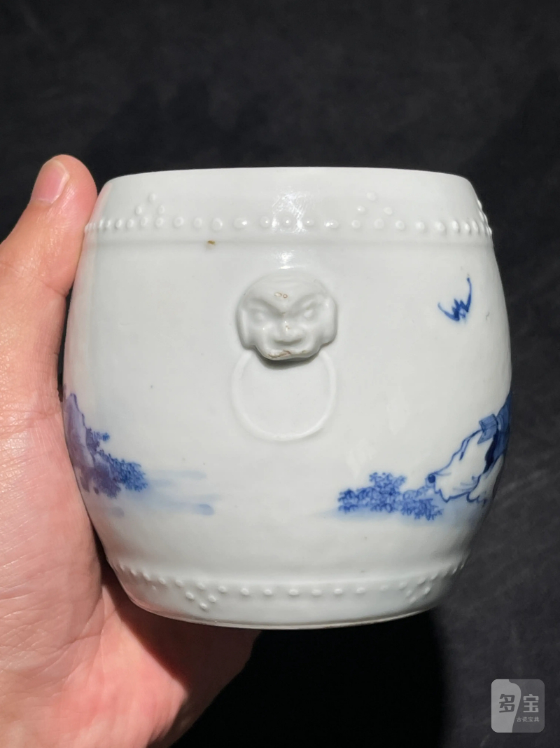 清雍正 青花高仕图花插 - 图5